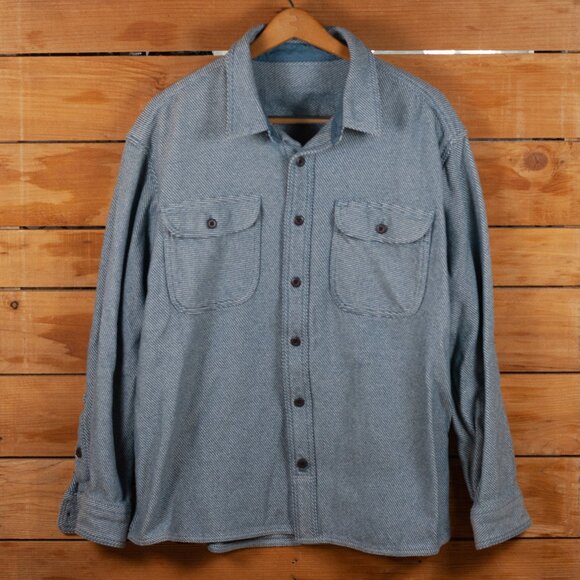 Vintage Railroad Stripe Style Button-up Denim Work Shirt - Men's XL / 2XL - Picture 1 of 9